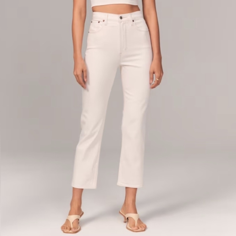 Abercrombie Ankle Straight Ultra High Rise Jeans in Bone